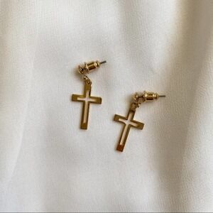 VTG Gold Cross Cut Out Dangle Earrings | Religious